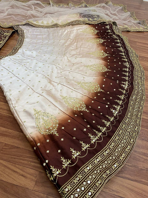 Beautiful White Brown Multi Print Pading Colour Dulhan Lehenga Choli (Ready to Ship)