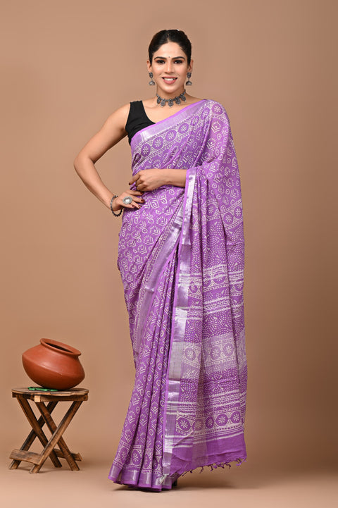 Traditional Bagru Handblock Print Linen Sarees