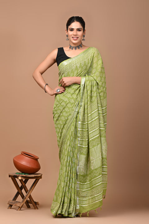 Traditional Bagru Handblock Print Linen Sarees