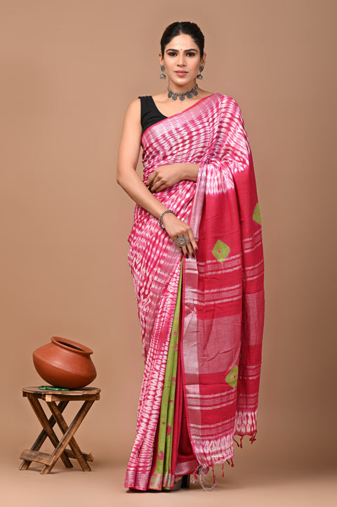 Traditional Bagru Handblock Print Linen Sarees