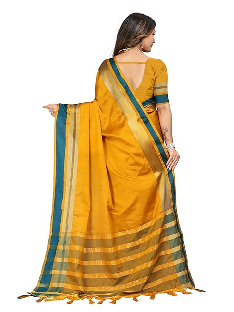 Women's Cotton Blend Saree With Unstitched Blouse Piece