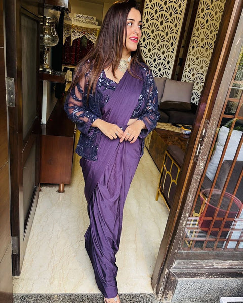 New Super Trending Embroidery Sequence work ready to wear saree with full koti