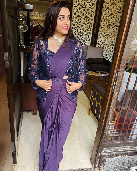 New Super Trending Embroidery Sequence work ready to wear saree with full koti