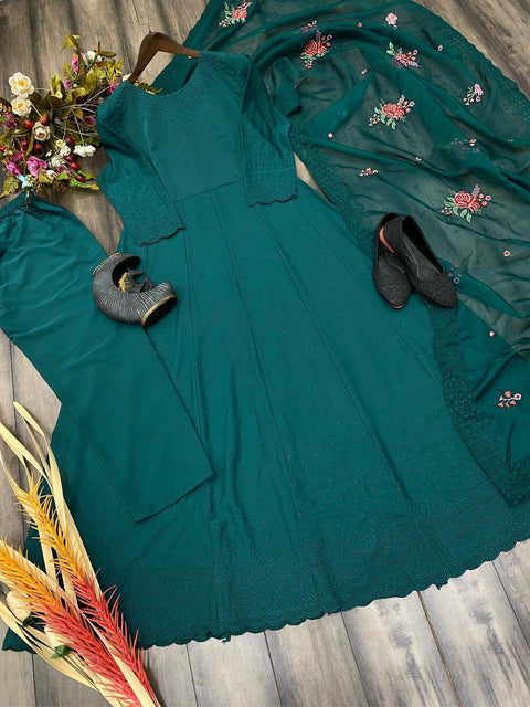 Heavy Unbox Silk Top-Pant Set With Boring Embroidery Work & Dupatta.