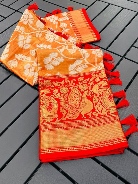 New Launching in Banarasi Handloom Pattu Tissue Silk Saree With Contrast Rich Pallu.