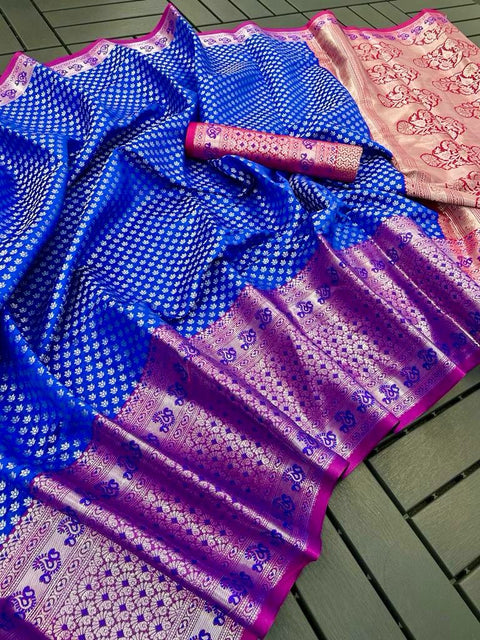 Grand Launch Banarasi Handloom Silk Saree With Rich Pallu & Multi Zari Woven Design.