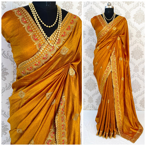 Presenting Vichitra Silk Saree With Heavy Embroidery & Stone Work.