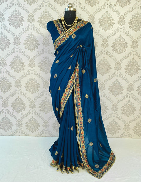 Presenting Vichitra Silk Saree With Heavy Embroidery & Stone Work.