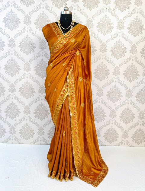 Presenting Vichitra Silk Saree With Heavy Embroidery & Stone Work.