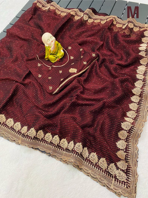 Beautiful Shiney Simmer Chiffon Saree With Heavy Embroidery Work.