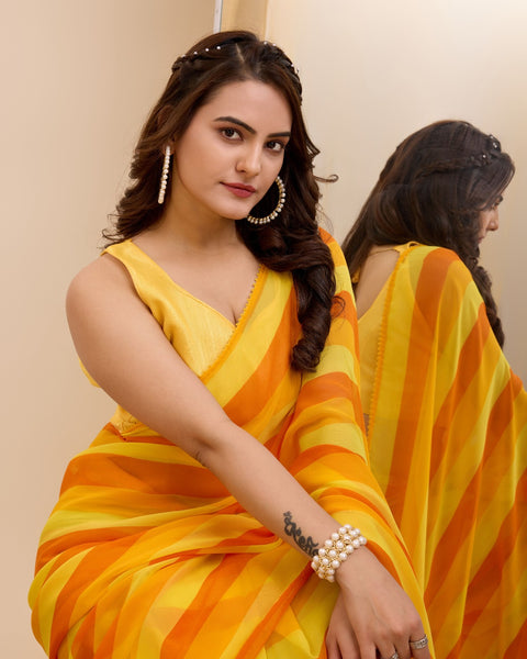 Presenting Women Ready to Wear Striped Saree.