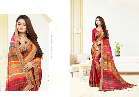 New Laheriya Saree With Heavy Multi Colour Foil.