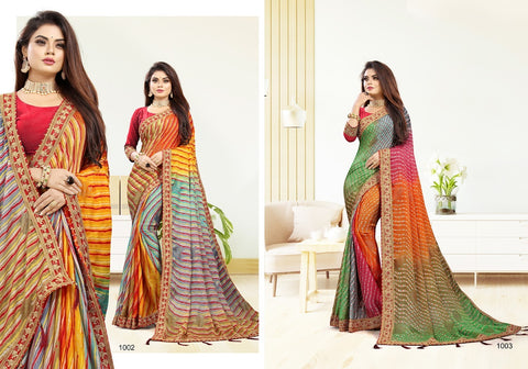 New Laheriya Saree With Heavy Multi Colour Foil.