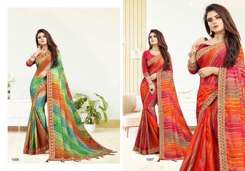 New Laheriya Saree With Heavy Multi Colour Foil.