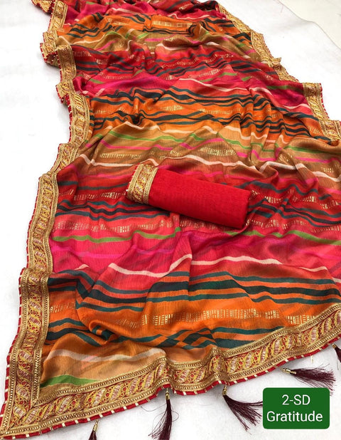 New Laheriya Saree With Heavy Multi Colour Foil.