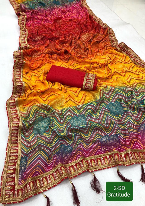 New Laheriya Saree With Heavy Multi Colour Foil.