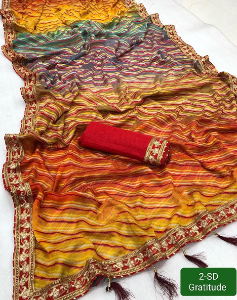 New Laheriya Saree With Heavy Multi Colour Foil.