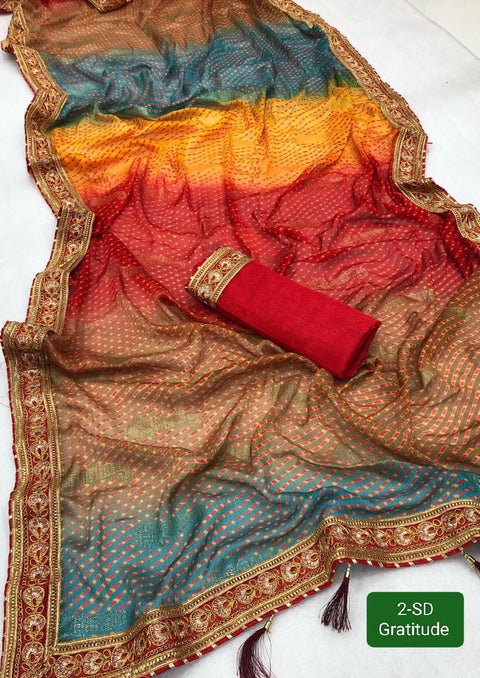 New Laheriya Saree With Heavy Multi Colour Foil.