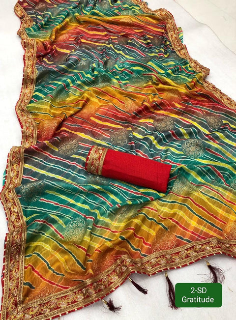 New Laheriya Saree With Heavy Multi Colour Foil.