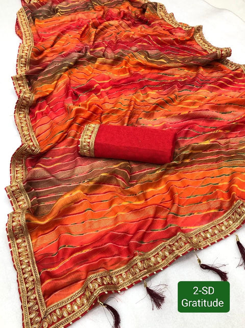 New Laheriya Saree With Heavy Multi Colour Foil.