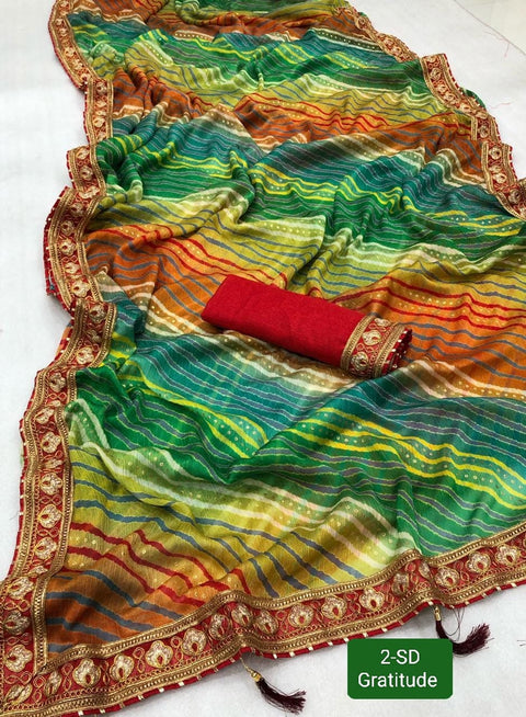 New Laheriya Saree With Heavy Multi Colour Foil.