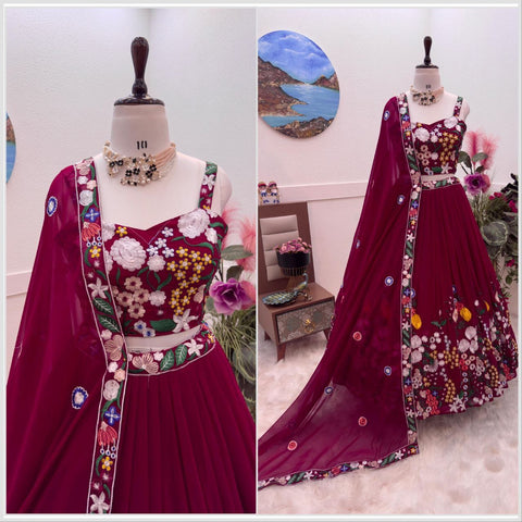 Faux Georgette Lehenga-Blouse Set With Dupatta.