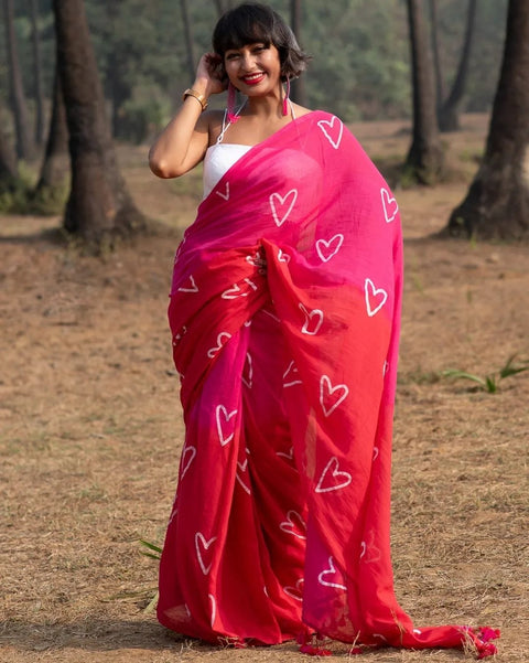 Plain Linen Digital Print Saree