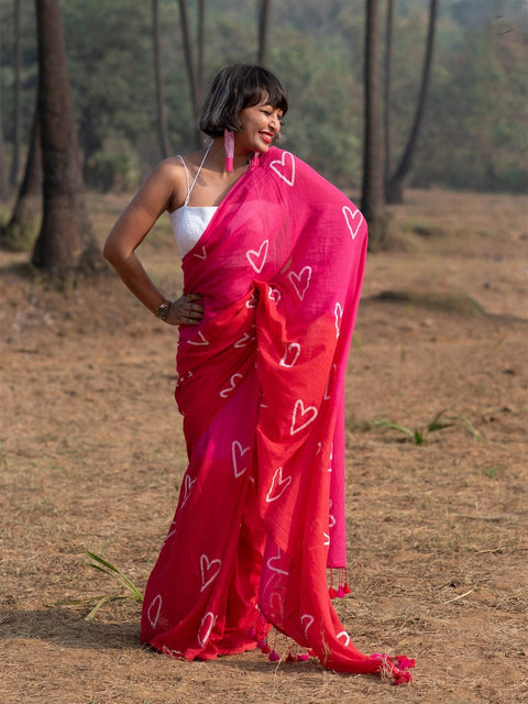 Plain Linen Digital Print Saree