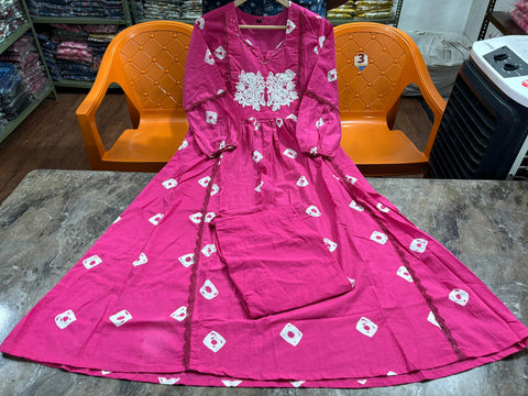 Solid Pink Cotton Printed Kurta & Palazzo Set