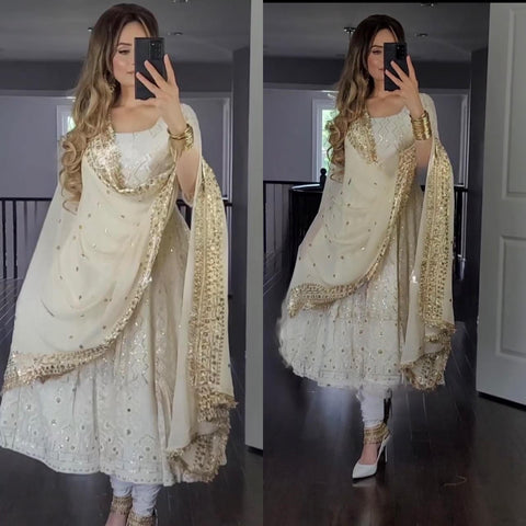 Women's Heavy Faux Georgette Anarkali Kurti With Pant and Dupatta Set
