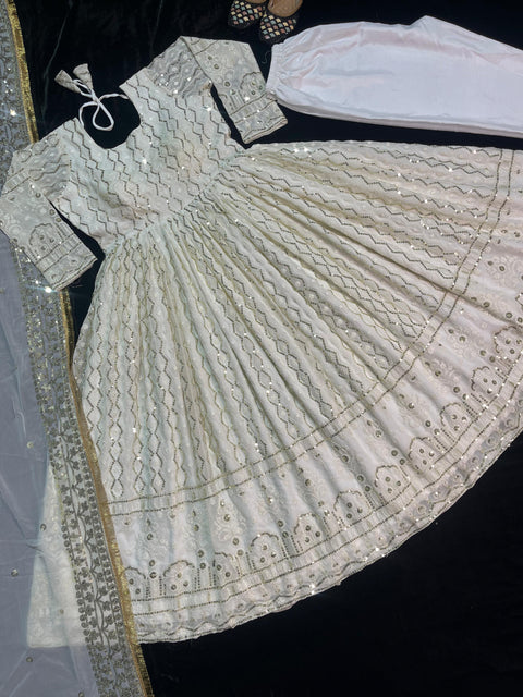 Women's Heavy Faux Georgette Anarkali Kurti With Pant and Dupatta Set