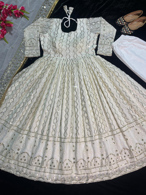 Women's Heavy Faux Georgette Anarkali Kurti With Pant and Dupatta Set