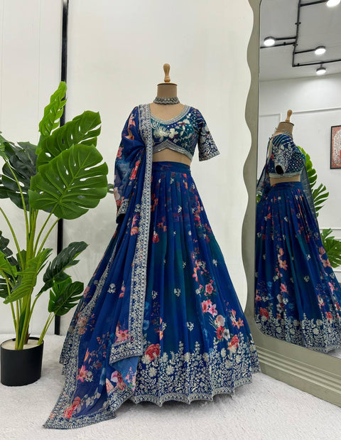 Women Gorgette with Digital print  Lehenga Choli Set with Dupatta