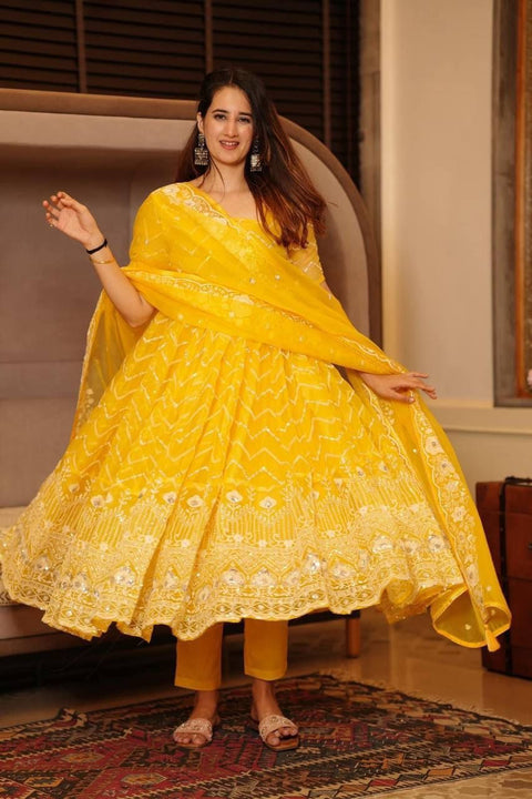 Shopgarb Women's Perfect Summer Haldi Dress With Beautiful And Fine Embroidery