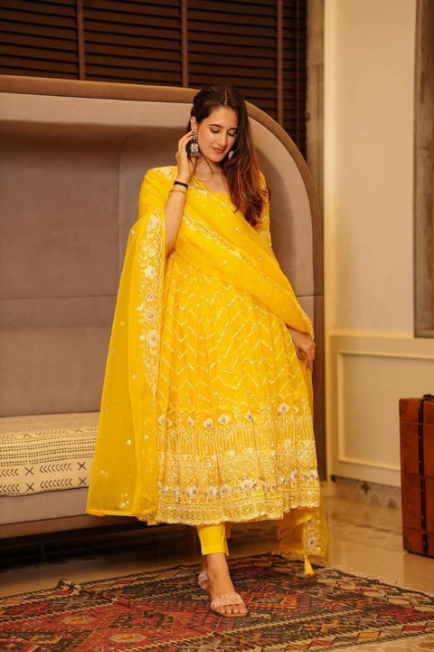 Shopgarb Women's Perfect Summer Haldi Dress With Beautiful And Fine Embroidery