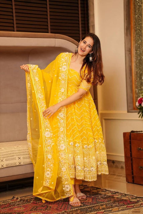 Shopgarb Women's Perfect Summer Haldi Dress With Beautiful And Fine Embroidery