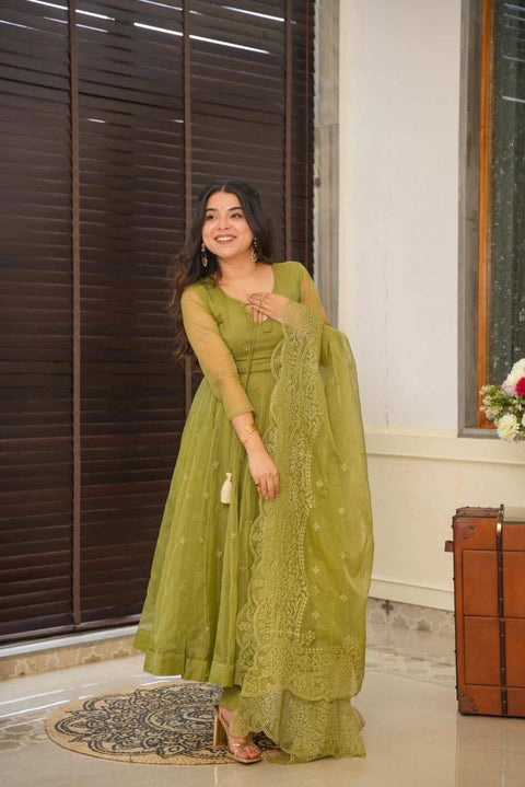 Women Embroidered Anarkali  Printed Kurta Suit Set