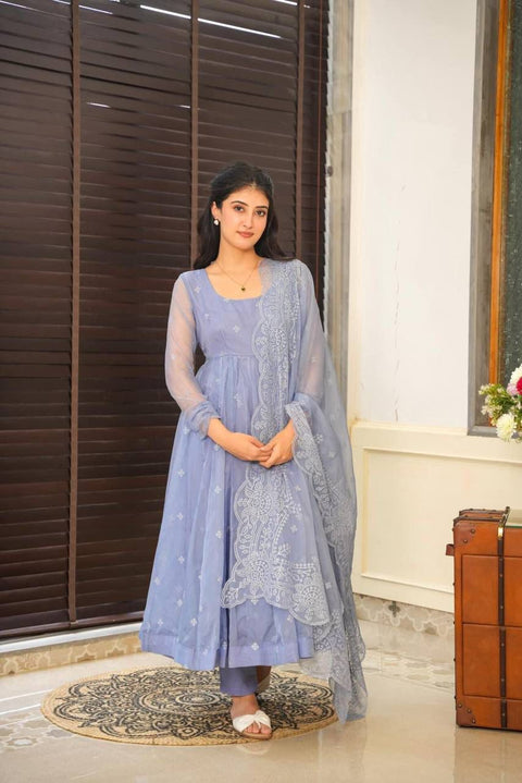 Women Embroidered Anarkali  Printed Kurta Suit Set