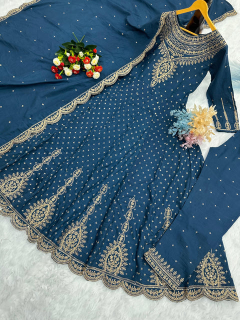 Maska Cotton Silk Embroidered Codding Sequins Work Anarkali Gown