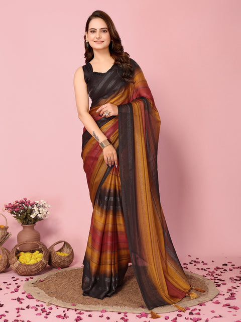 Ready to Wear Color Block Bollywood Rangoli Zari Silk Blend Saree