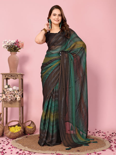 Ready to Wear Color Block Bollywood Rangoli Zari Silk Blend Saree