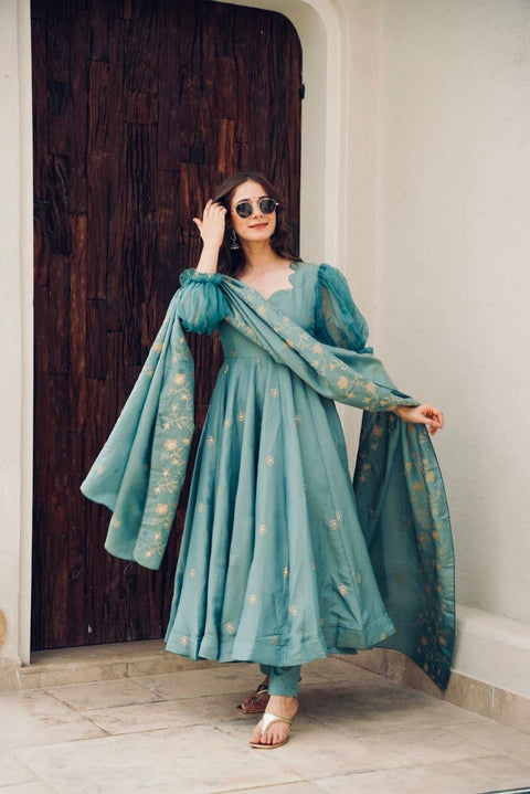 Women's Chinnon silk Anarkali With Dupatta