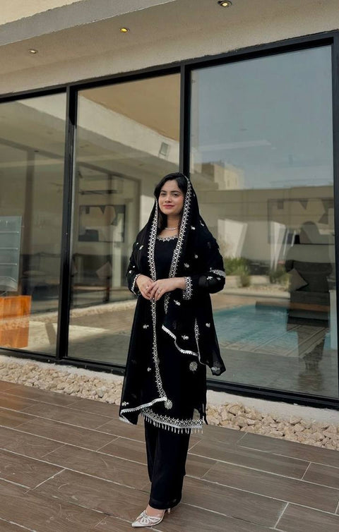 PARTY WEAR FAUX GEORGETTE PLAZZO SUIT WITH DUPATTA