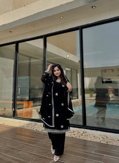 PARTY WEAR FAUX GEORGETTE PLAZZO SUIT WITH DUPATTA