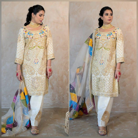 Attractive Party Wear Heavy Pure Chinon Silk fabric Kurti-pant pair