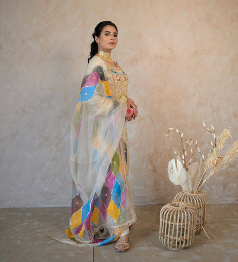 Attractive Party Wear Heavy Pure Chinon Silk fabric Kurti-pant pair