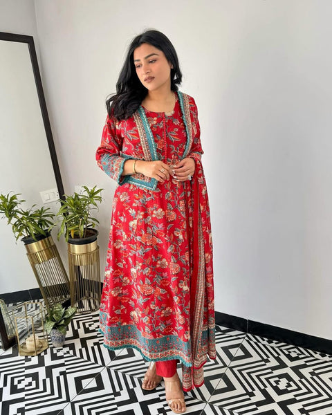 rajasthani kurti Floral Print Anarkali Kurta, Bottom & Dupatta Set