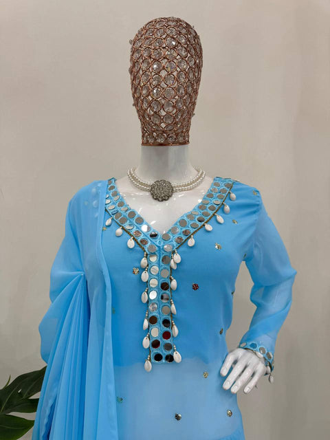 WomenThread with Sequnce with real mirror and kodi lace broder Top Plazo with Dupata