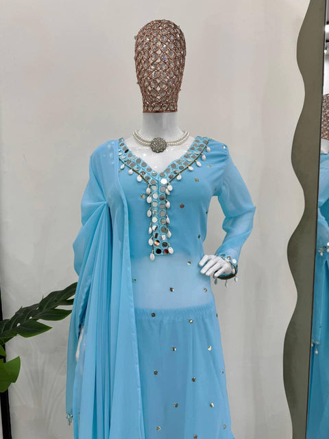 WomenThread with Sequnce with real mirror and kodi lace broder Top Plazo with Dupata