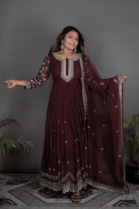 BEAUTIFUL HEAVY FAUX GEORGETTE WITH EMBROIDERY SEQUENCE WORK GOWN